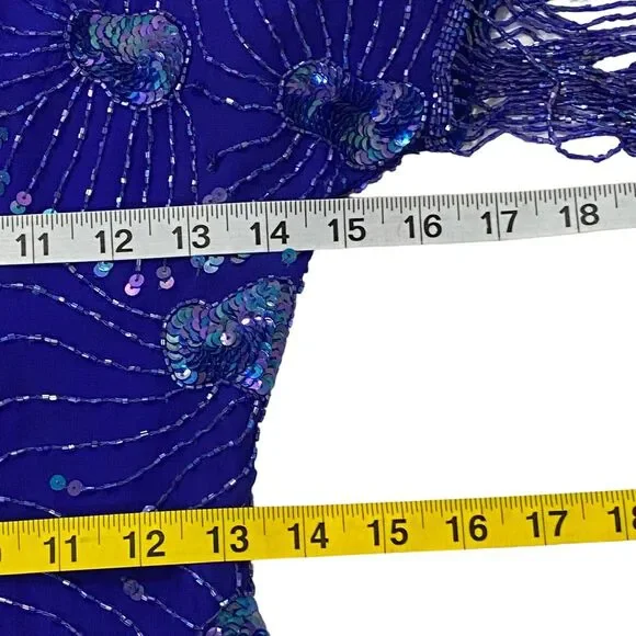 Stenay Womens Evening Silk Dress | 8 | Sequin Beaded Fringe | Royal Blue - Picture 14 of 16